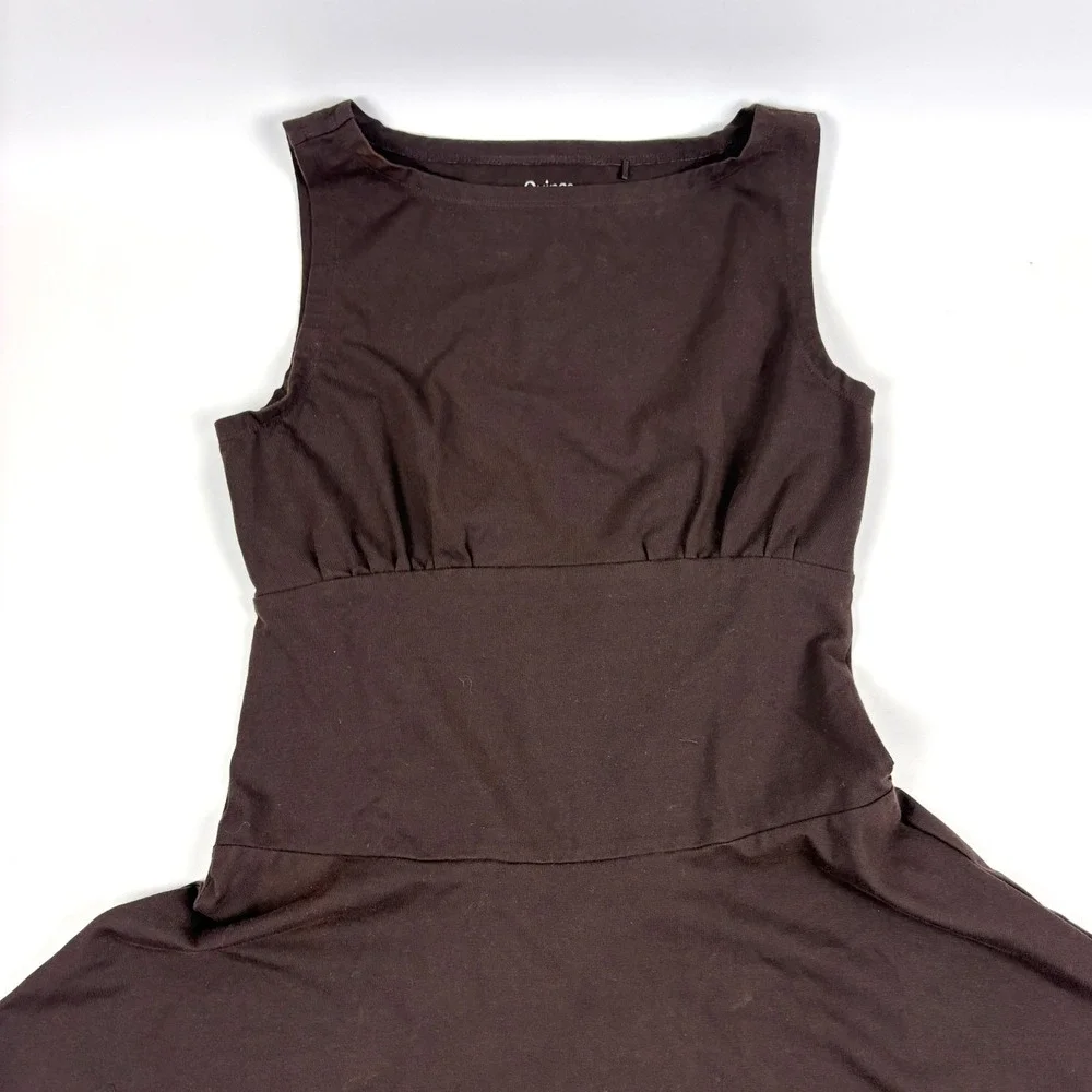 Quince Drop Waist Mini Dress Womens Sz S Espresso Brown Organic Cotton Stretch